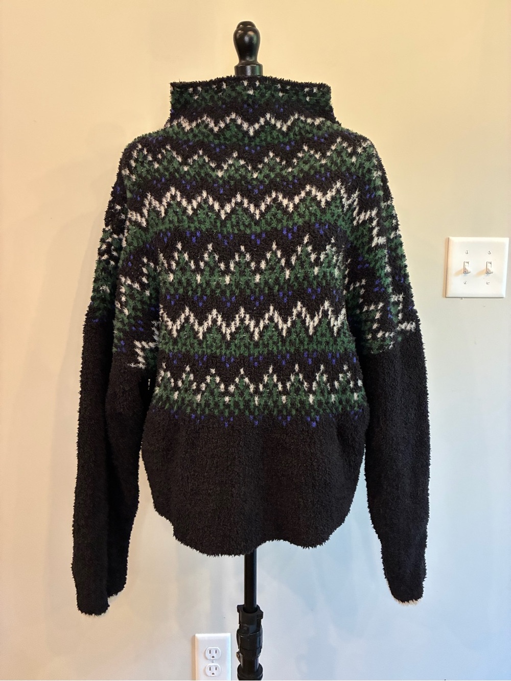 Anthropology Pilcro Selene Fuzzy Fair Isle Mock Neck Sweater 0020